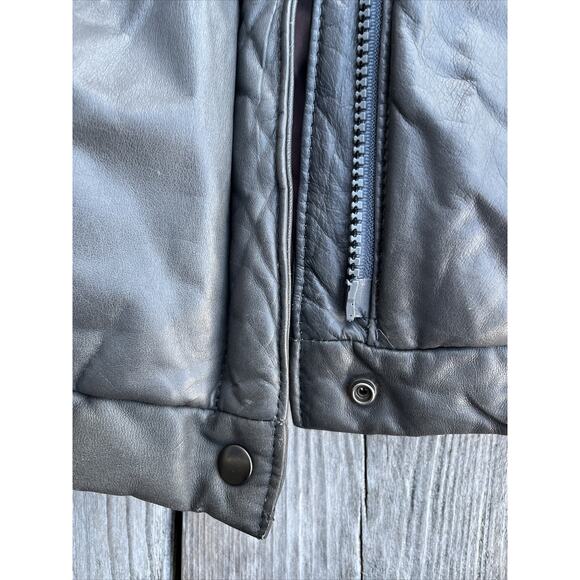 Avant Garde Leather Fur Bomber Jacket Women's Vintage Size 5/6 Y2K 90s Gray Coat - Picture 8 of 13